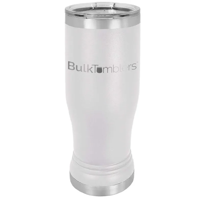 14 oz personlig ölglas-tumbler i rostfritt stål med gravyr av logotyp, isolerad, med lock