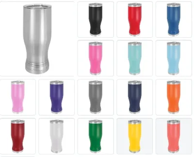 Blank 20 oz Beer Pilsner Double Wall Tumbler, Insulated Stainless Steel + Lid