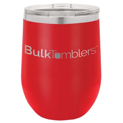 12 oz vinglas-tumbler med logo laserskåret på isolerede vinglas-tumblere i rustfrit stål + låg