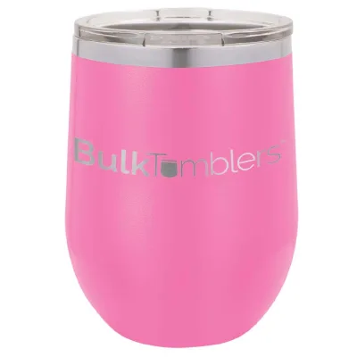12 oz vinglas-tumbler med logo laserskåret på isolerede vinglas-tumblere i rustfrit stål + låg