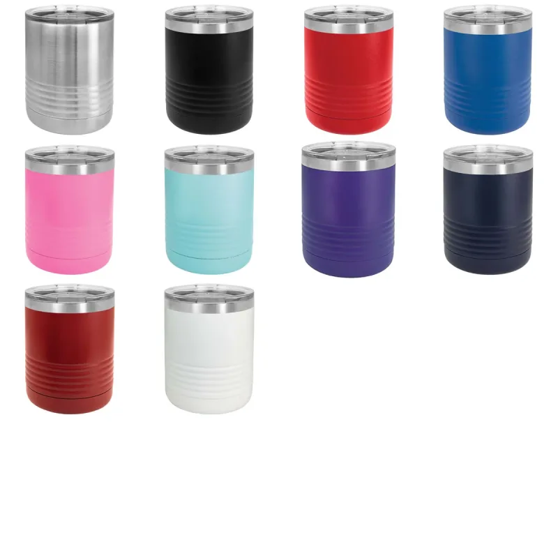 10 oz Lowball Whisky Glass med logo laserskåret på isolerede Rocks Tumblers i rustfrit stål + låg