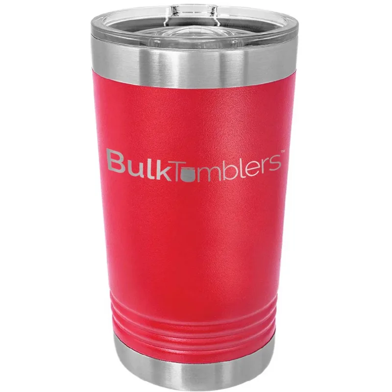 Vaso de pinta de 16 oz con logo grabado a láser en vaso térmico de cerveza de acero inoxidable + tapa
