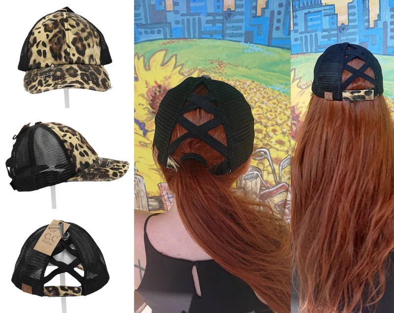 Ægte Berry CC Beanie CrissCross High Ponytail Trucker Hat Distressed Wash Denim