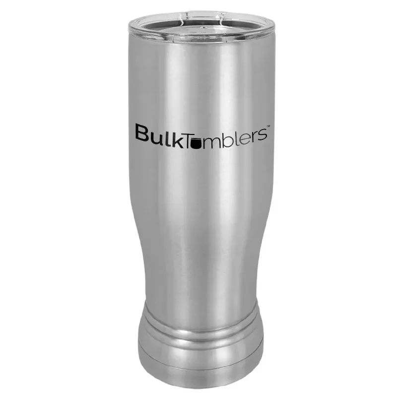 14 oz personlig ölglas-tumbler i rostfritt stål med gravyr av logotyp, isolerad, med lock