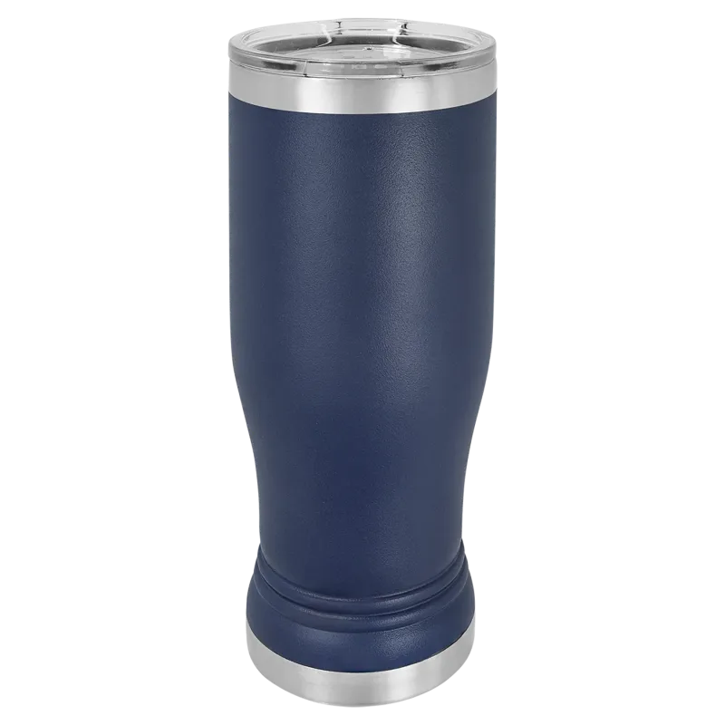 Copo de cerveja pilsner em vidro de 14 oz em branco, aço inoxidável térmico + tampa