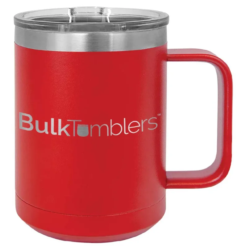 15 oz  Stainless Steel Insulated  Coffee Mug Personalized  Laser Engraved Logo Slider Lid