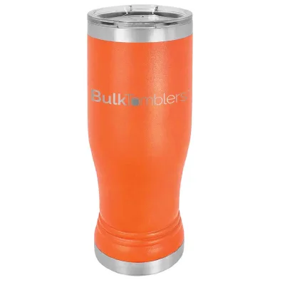 14 oz personlig ölglas-tumbler i rostfritt stål med gravyr av logotyp, isolerad, med lock
