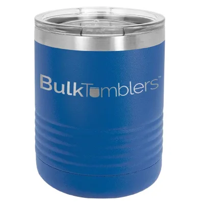 10 oz Lowball Whisky Glass med logo laserskåret på isolerede Rocks Tumblers i rustfrit stål + låg