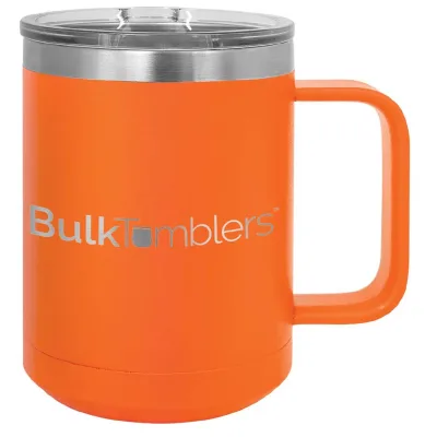 15 oz  Stainless Steel Insulated  Coffee Mug Personalized  Laser Engraved Logo Slider Lid
