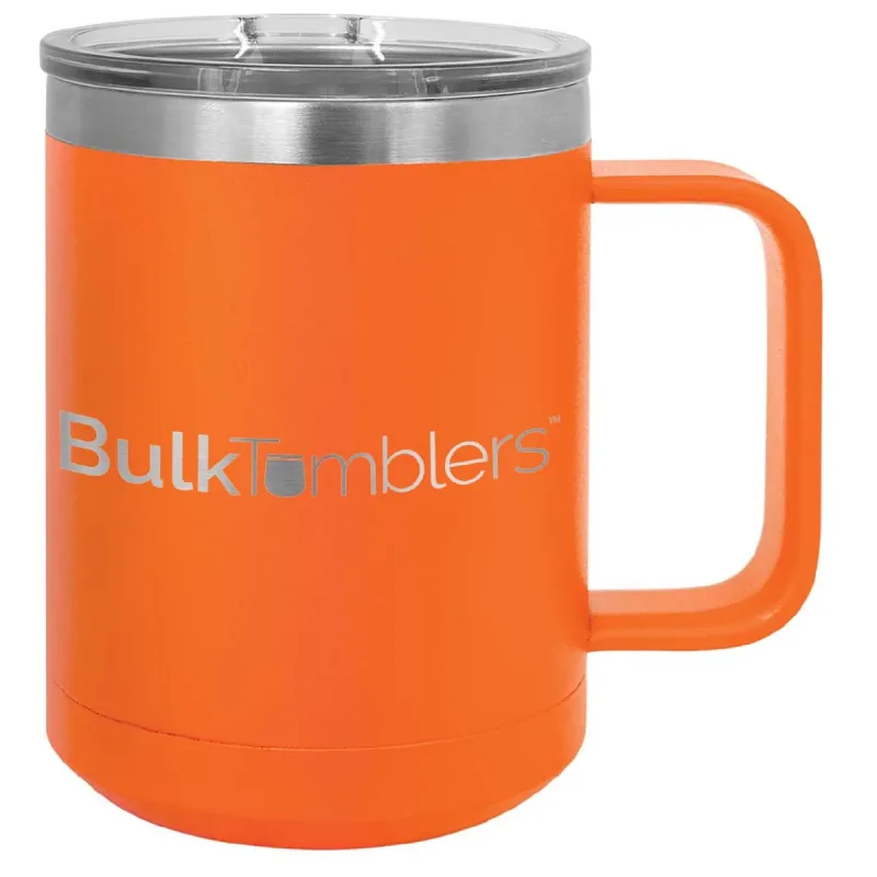 15 oz  Stainless Steel Insulated  Coffee Mug Personalized  Laser Engraved Logo Slider Lid