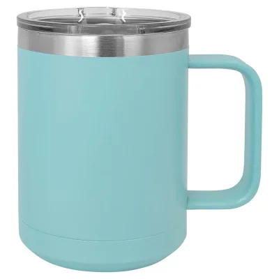 Taza de café de acero inoxidable con aislamiento de 15 oz, doble pared, recubrimiento en polvo (caja de 12)