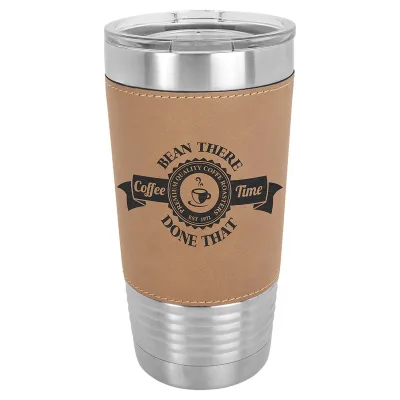 20 oz Faux Leather Personalized Tumbler -Logo Laser Engraved Insulated Stainless Steel + Lid