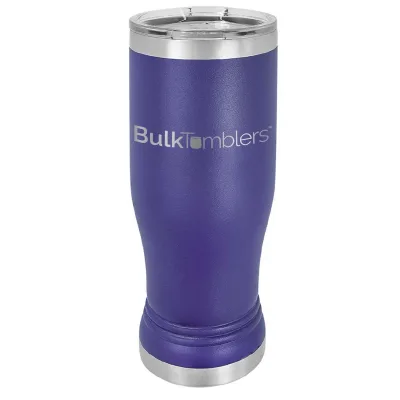 14 oz personlig ölglas-tumbler i rostfritt stål med gravyr av logotyp, isolerad, med lock
