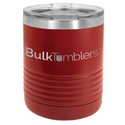 10 oz Lowball Whisky Glass med logo laserskåret på isolerede Rocks Tumblers i rustfrit stål + låg