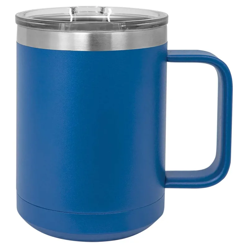 Taza de café de acero inoxidable con aislamiento de 15 oz, doble pared, recubrimiento en polvo (caja de 12)