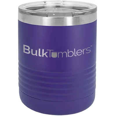 10 oz Lowball Whisky Glass med logo laserskåret på isolerede Rocks Tumblers i rustfrit stål + låg