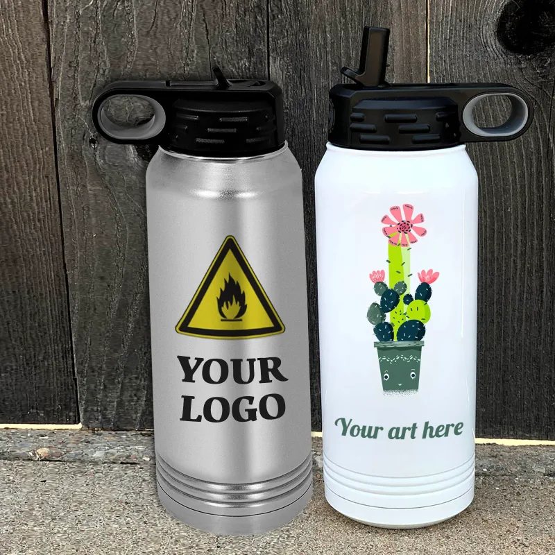 Color Logo 32 oz Sport Lid Water Bottle - Stainless Steel Insulated Tumbler