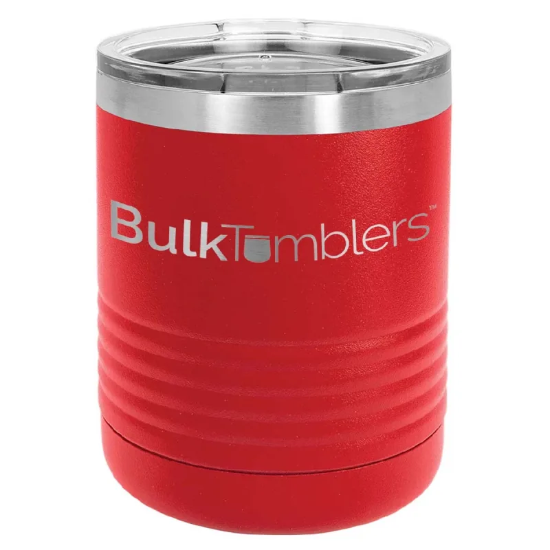 10 oz Lowball Whisky Glass med logo laserskåret på isolerede Rocks Tumblers i rustfrit stål + låg