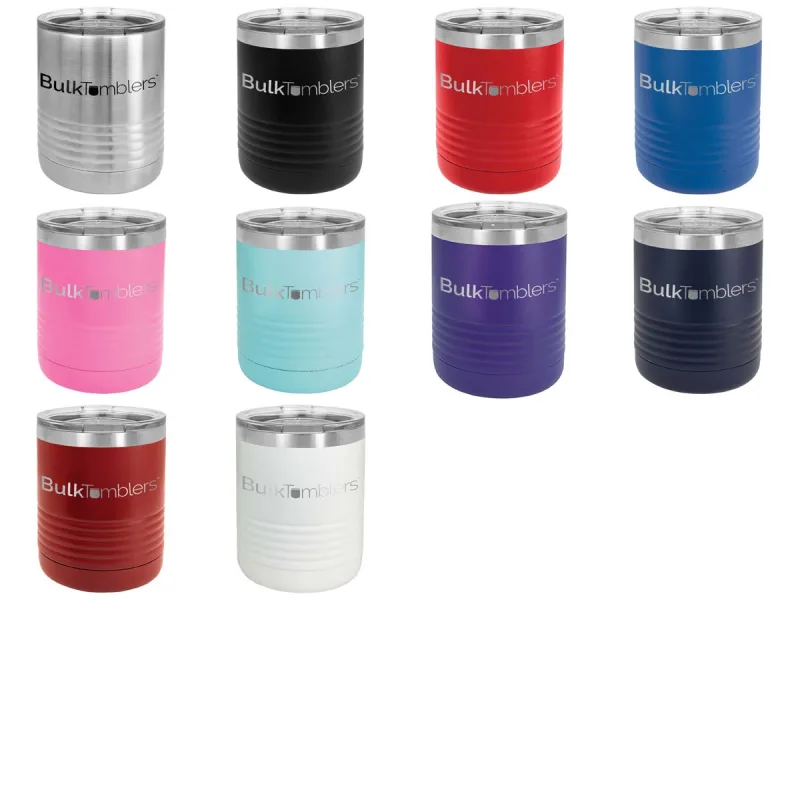 10 oz Lowball Whisky Glass med logo laserskåret på isolerede Rocks Tumblers i rustfrit stål + låg