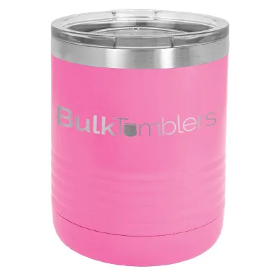 10 oz Lowball Whisky Glass med logo laserskåret på isolerede Rocks Tumblers i rustfrit stål + låg