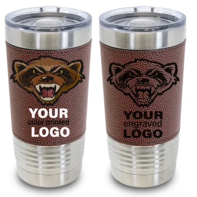 20 oz Football Leather Tumblers -Mix & Match- Bulk Wholesale Personalized Engraved or Full Color Print Logo