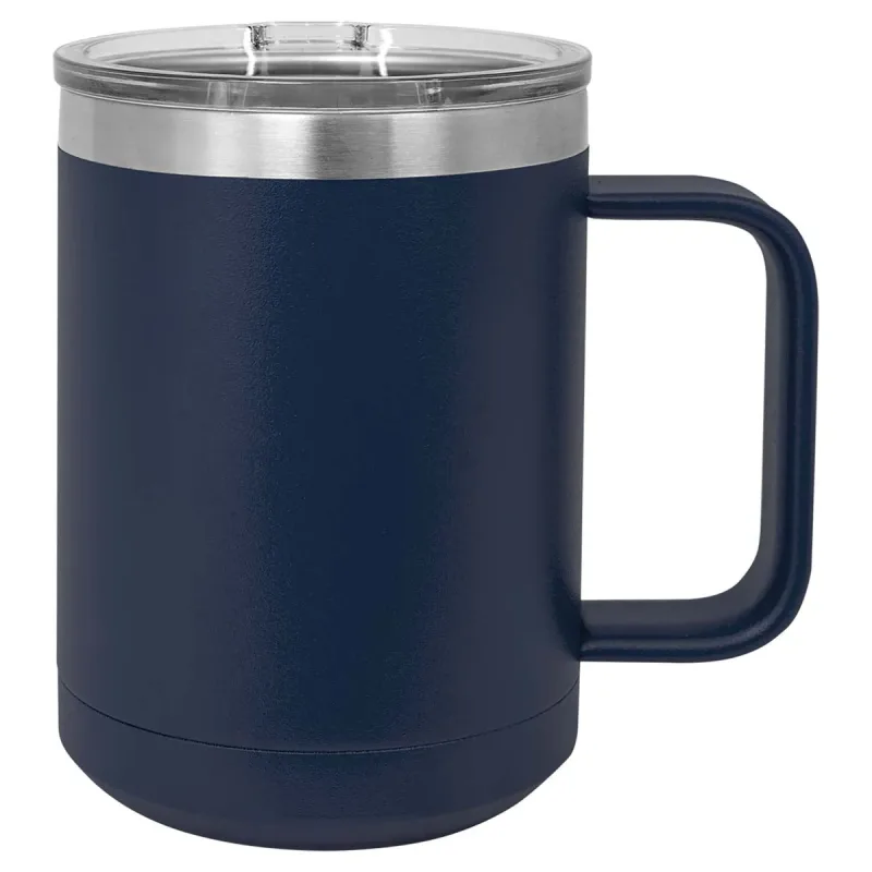 Taza de café de acero inoxidable con aislamiento de 15 oz, doble pared, recubrimiento en polvo (caja de 12)