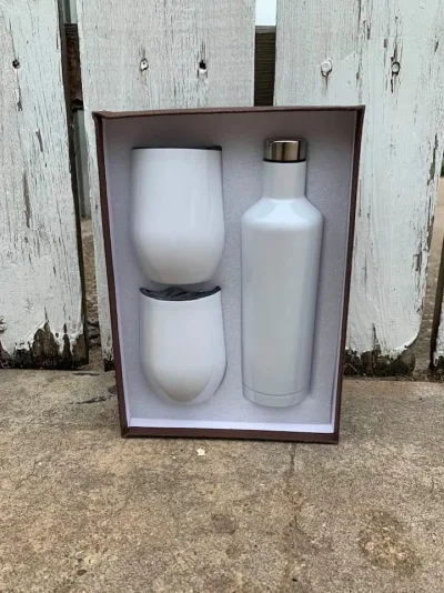 Ensemble cadeau bouteille de vin et 2 verres BLANC SUBLIMATION