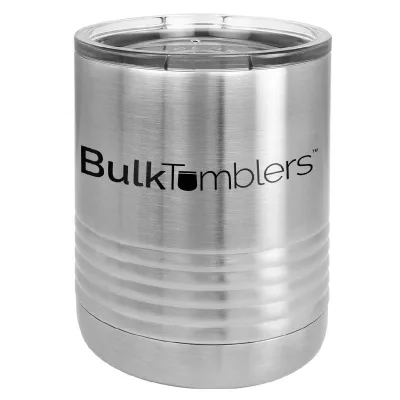 10 oz Lowball Whisky Glass med logo laserskåret på isolerede Rocks Tumblers i rustfrit stål + låg