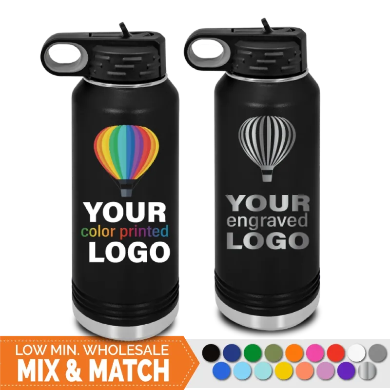 32 oz Insulated Sport Water Bottle -Mix & Match- Bulk Wholesale Personalized Engraved or Full Color Print Logo