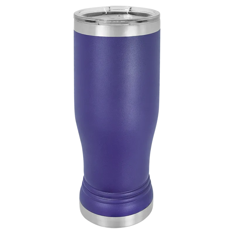 Copo de cerveja pilsner em vidro de 14 oz em branco, aço inoxidável térmico + tampa